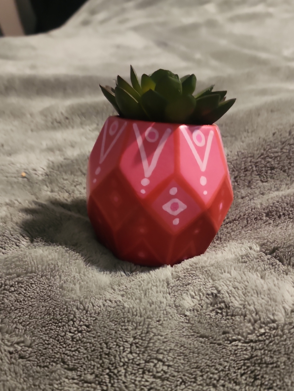 Hand Painted Pot, with fake plant!